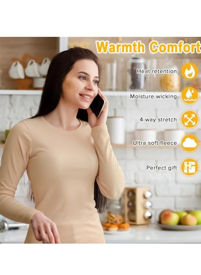 Women's Thermal Underwear Set Long Johns Long Johns Women's Wool Silk Thermal Underwear Base Pajamas Set Skin Color L - Image 4