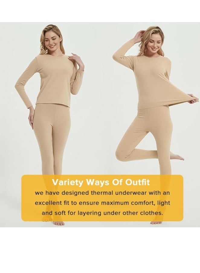 Women's Thermal Underwear Set Long Johns Long Johns Women's Wool Silk Thermal Underwear Base Pajamas Set Skin Color L - Image 5