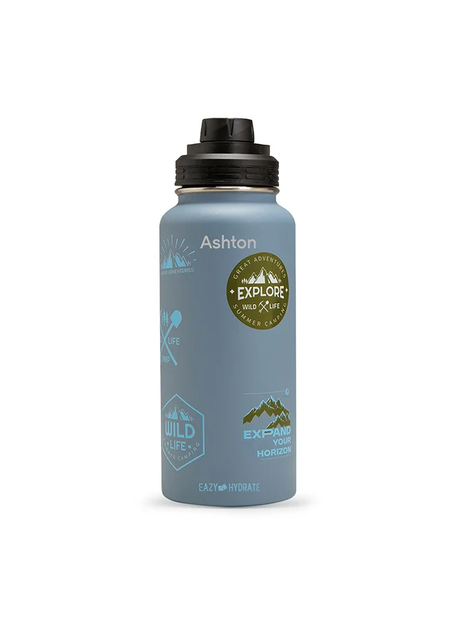 Eazy Kids Eazy Kids - Personalized Water Bottle Explorer w / Travel Sling Bag, 950ml Blue