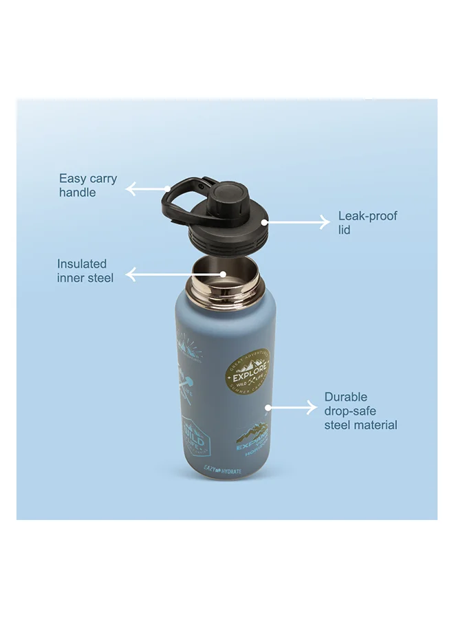 Eazy Kids Eazy Kids - Personalized Water Bottle Explorer w / Travel Sling Bag, 950ml Blue