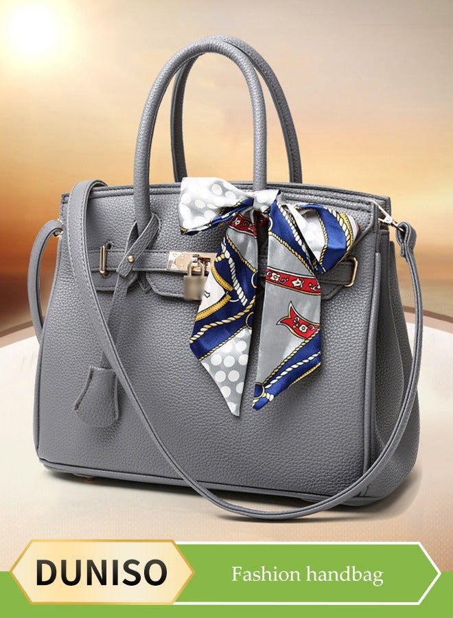 DUNISO Female handbag, PU leather shoulder bag, large capacity women's crossbody bag，with detachable shoulder strap, suitable for daily，business，shopping (gray) - Image 1