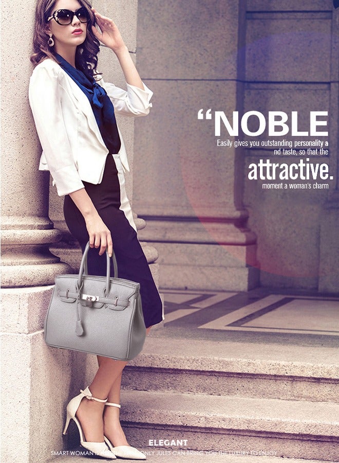 DUNISO Female handbag, PU leather shoulder bag, large capacity women's crossbody bag，with detachable shoulder strap, suitable for daily，business，shopping (gray) - Image 2