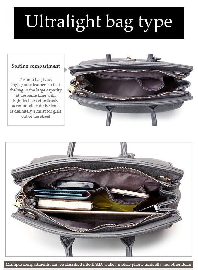 DUNISO Female handbag, PU leather shoulder bag, large capacity women's crossbody bag，with detachable shoulder strap, suitable for daily，business，shopping (gray) - Image 3