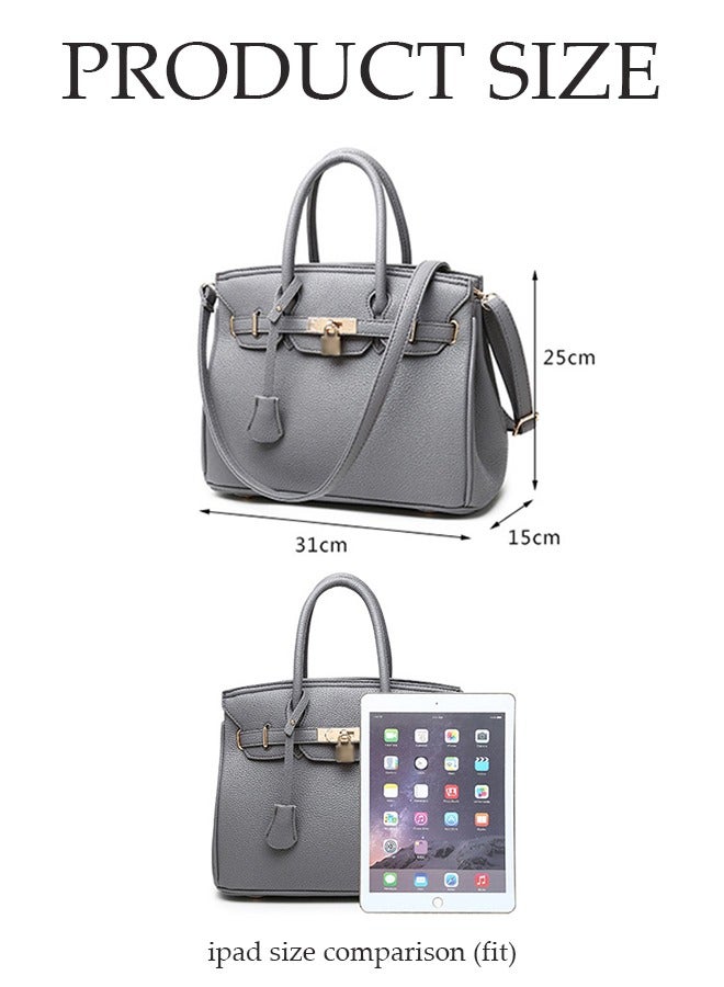 DUNISO Female handbag, PU leather shoulder bag, large capacity women's crossbody bag，with detachable shoulder strap, suitable for daily，business，shopping (gray) - Image 4