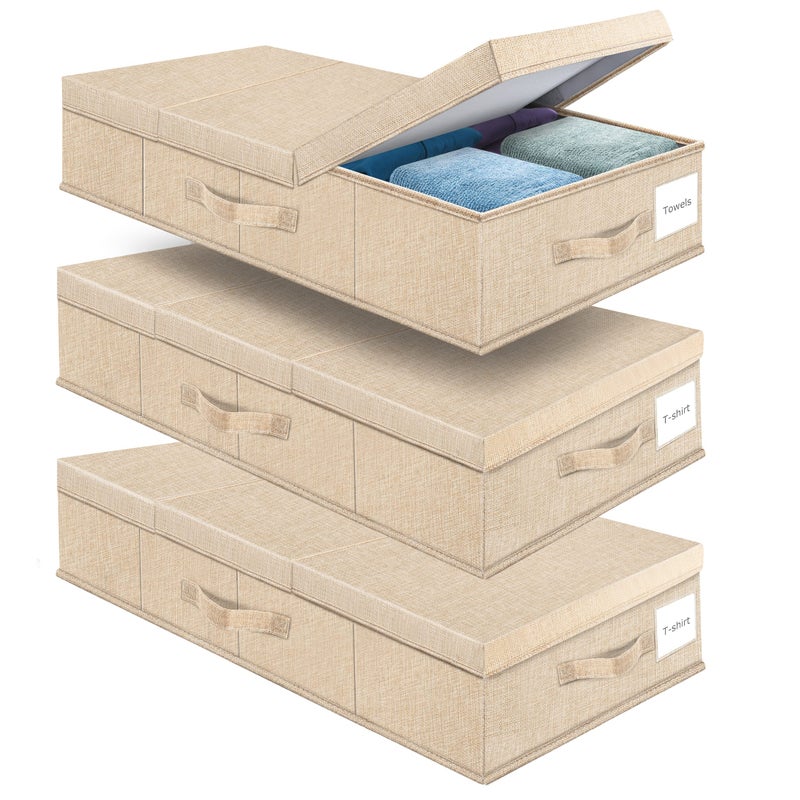 Supowin Underbed Storage Containers 3 Pack Large Under Bed Storage Bins with Lids Foldable Sturdy Under the Bed Storage Drawer for Organizing Clothes Shoes Blankets PillowsKhaki
