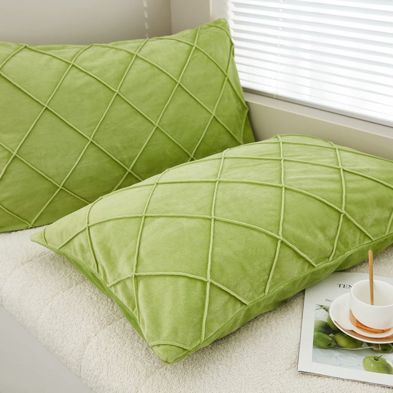 jauxio diamond قرصة مطوية crystal Velvet Plowcases 2 pack pintuck solid pintuck cushion coushion for Home Decor Hidden Shipper Closure (Apple Green Standard) - Image 3