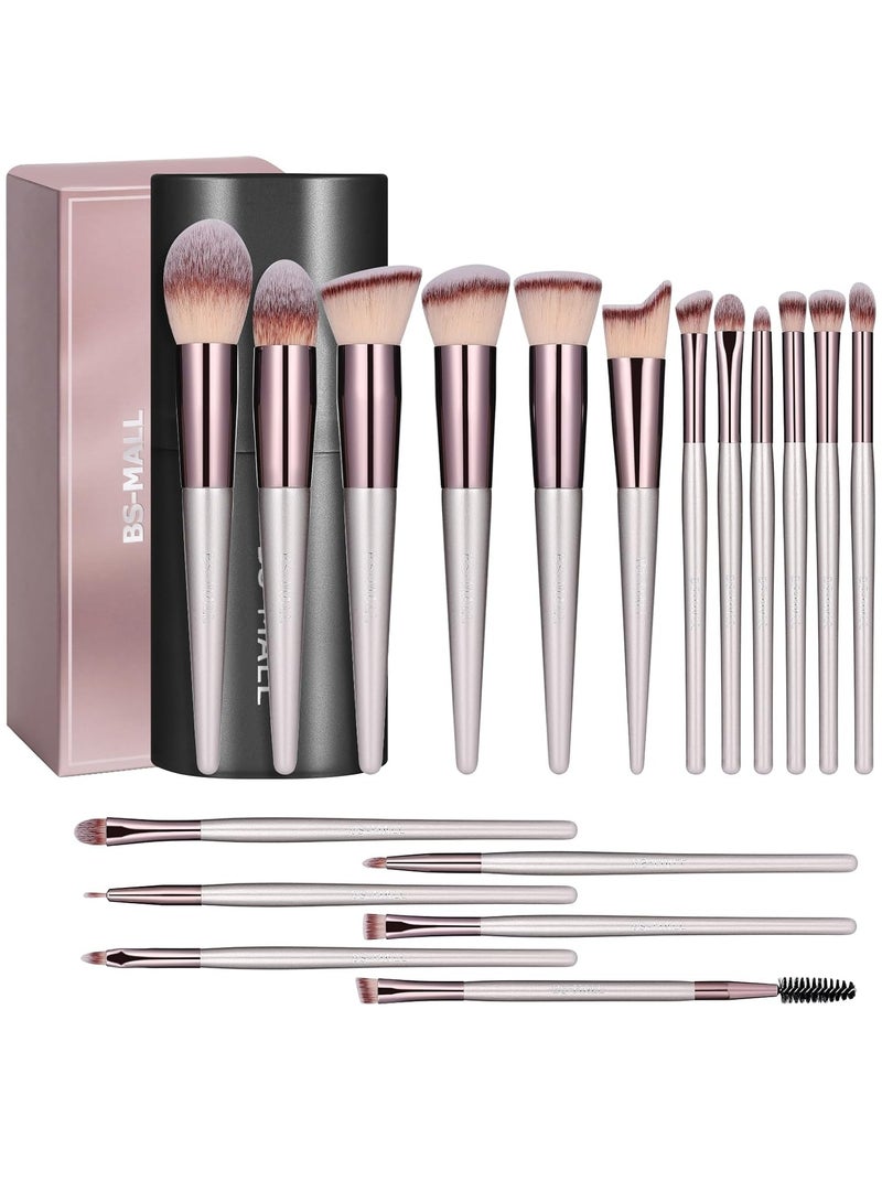 BS Mall Makeup Brush Set 18Pcs Premium Synthetic Foundation Powder Concealers Eye Shadows Blush Makeup Brushes Champagne Gold Cosmetic Brushes - Image 1