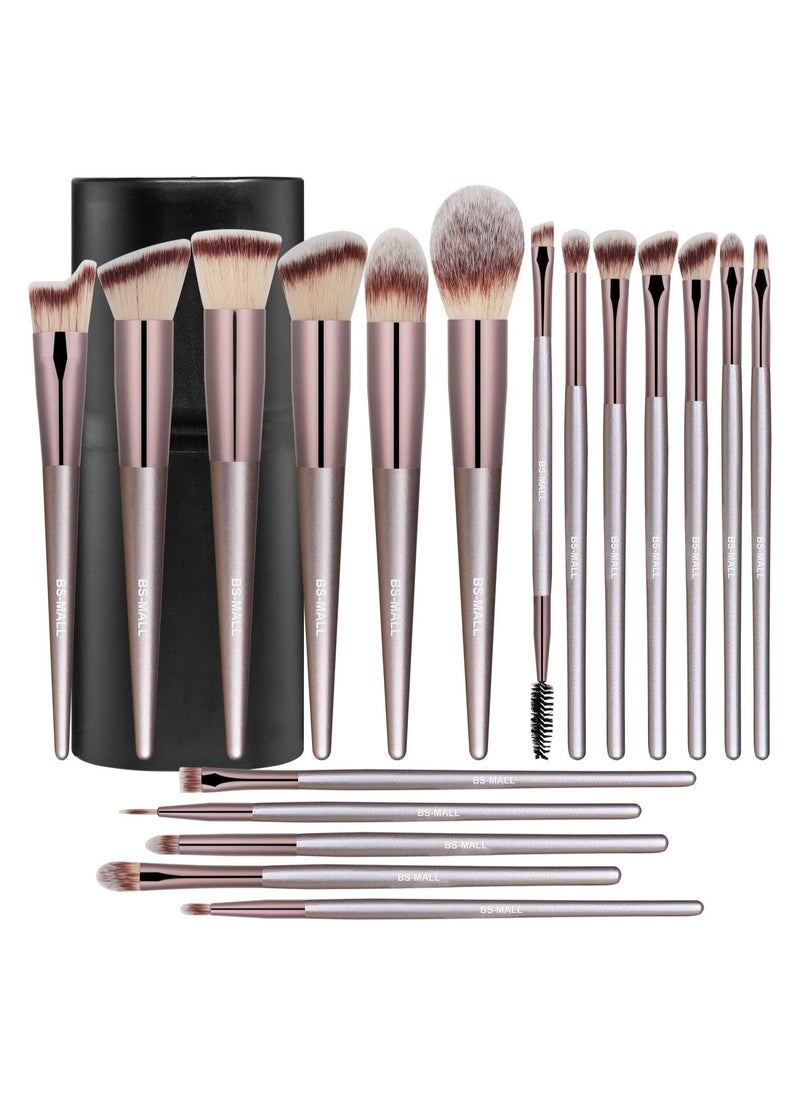 BS Mall Makeup Brush Set 18Pcs Premium Synthetic Foundation Powder Concealers Eye Shadows Blush Makeup Brushes Champagne Gold Cosmetic Brushes  - Image 1