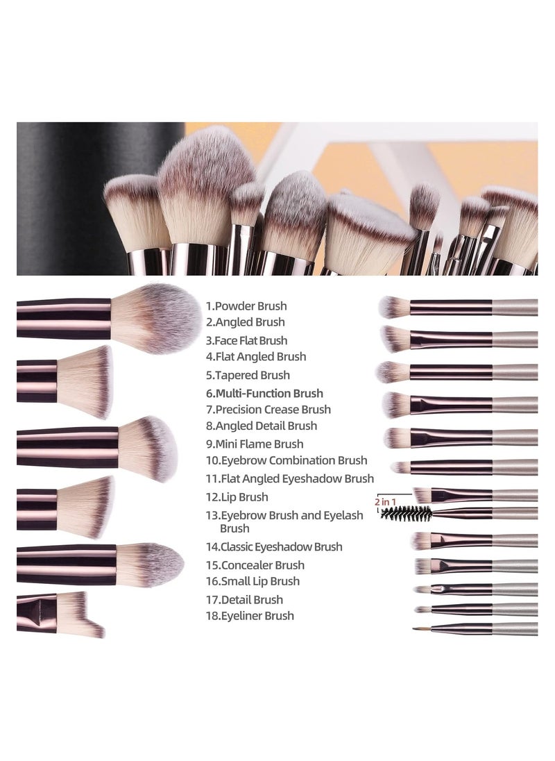 BS Mall Makeup Brush Set 18Pcs Premium Synthetic Foundation Powder Concealers Eye Shadows Blush Makeup Brushes Champagne Gold Cosmetic Brushes  - Image 2