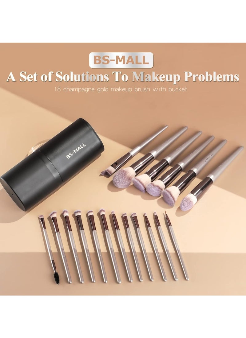 BS Mall Makeup Brush Set 18Pcs Premium Synthetic Foundation Powder Concealers Eye Shadows Blush Makeup Brushes Champagne Gold Cosmetic Brushes  - Image 3