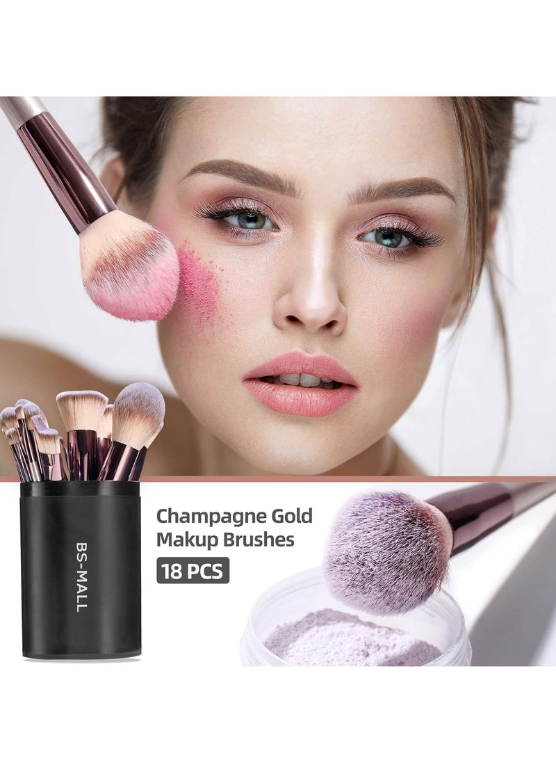 BS Mall Makeup Brush Set 18Pcs Premium Synthetic Foundation Powder Concealers Eye Shadows Blush Makeup Brushes Champagne Gold Cosmetic Brushes  - Image 4