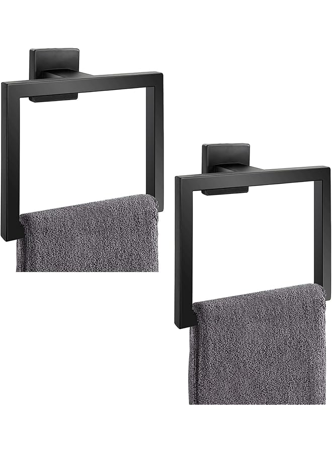 promass 2-Piece Matte Black Square Towel Ring,Modern Hand Towel Holder for Bathroom,Towel-Racks,SUS304 Stainless Steel Towel Hangers Wall-Mounted - Image 1