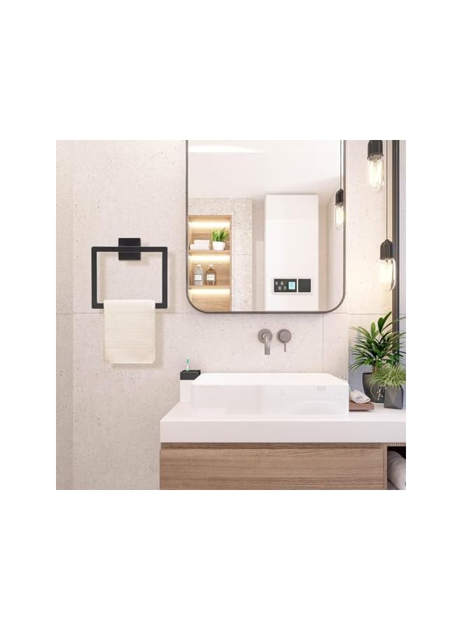 promass 2-Piece Matte Black Square Towel Ring,Modern Hand Towel Holder for Bathroom,Towel-Racks,SUS304 Stainless Steel Towel Hangers Wall-Mounted - Image 2