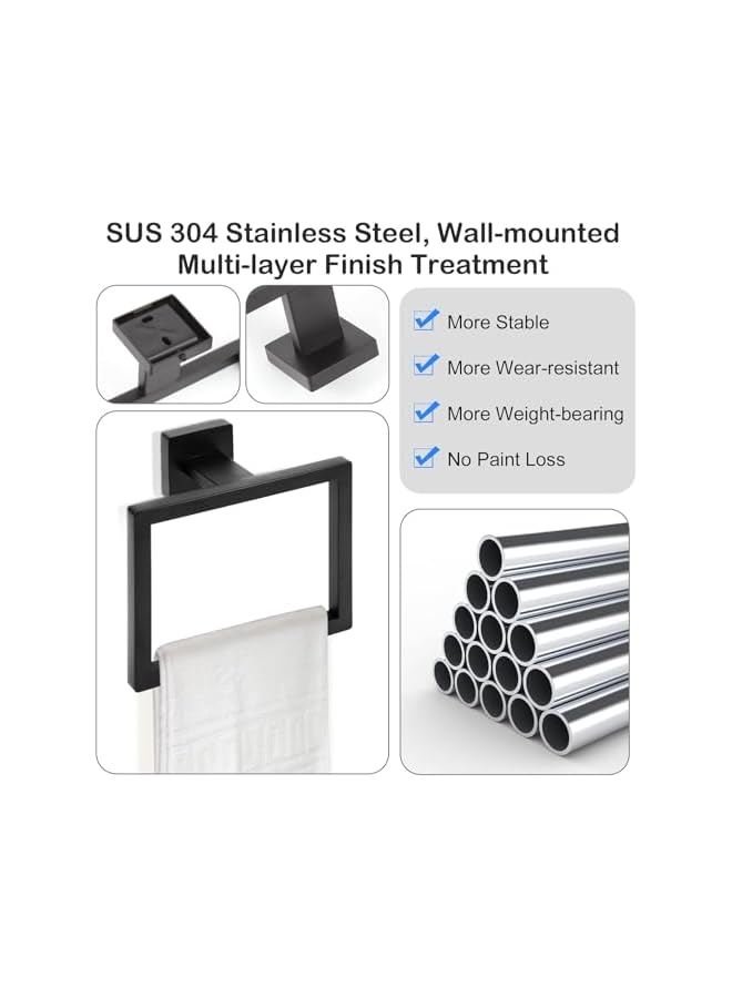 promass 2-Piece Matte Black Square Towel Ring,Modern Hand Towel Holder for Bathroom,Towel-Racks,SUS304 Stainless Steel Towel Hangers Wall-Mounted - Image 4