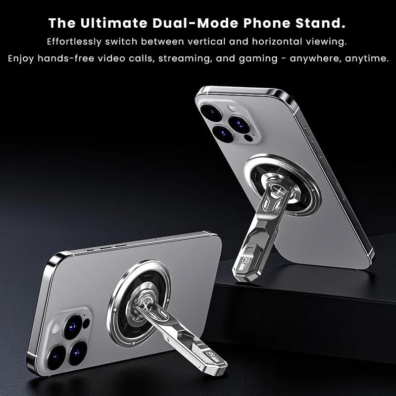 US LITE Magnetic Phone Stand with 360° Rotation | Foldable Ring Grip Kickstand | Adjustable Viewing Angle | Stress Relief Switch | Durable Metal Holder for All Smartphones - Silver - Image 5