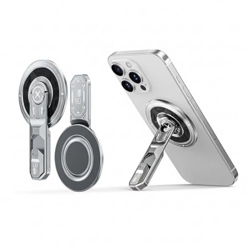 US LITE Magnetic Phone Stand with 360° Rotation | Foldable Ring Grip Kickstand | Adjustable Viewing Angle | Stress Relief Switch | Durable Metal Holder for All Smartphones - Silver - Image 1