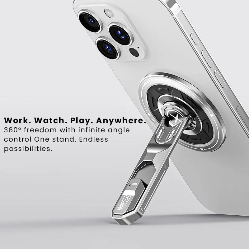 US LITE Magnetic Phone Stand with 360° Rotation | Foldable Ring Grip Kickstand | Adjustable Viewing Angle | Stress Relief Switch | Durable Metal Holder for All Smartphones - Silver - Image 4