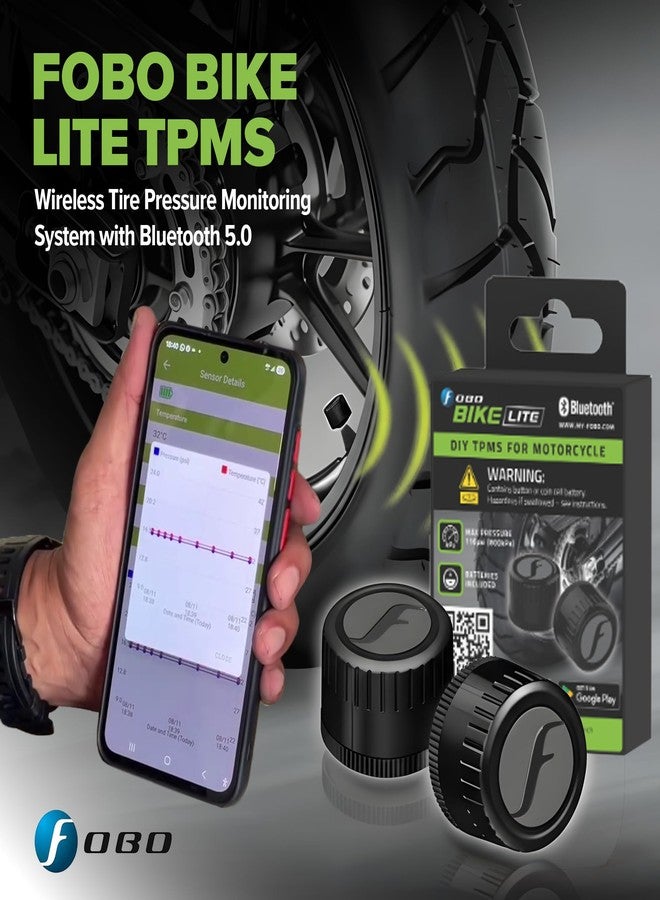 FOBO Bike LITE TPMS - Wireless Tire Pressure Monitoring System with Bluetooth 5.0 | Real-Time Tire Pressure Sensor | Simpler QR Installation on TPMS APP | Compatible with iOS & Android - Image 2