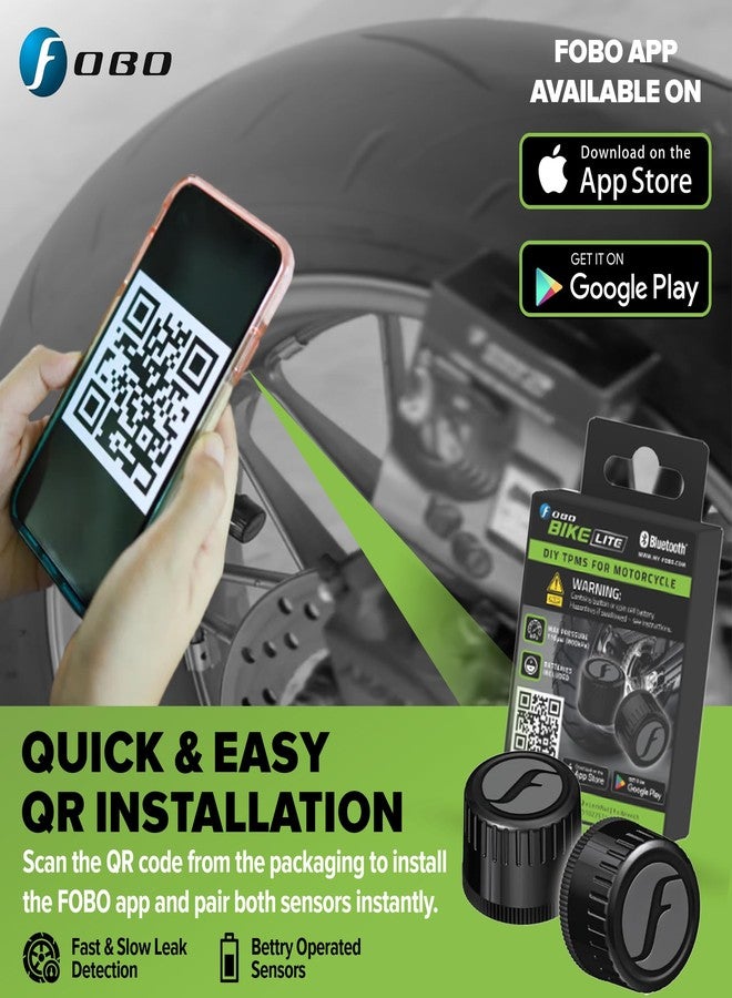 FOBO Bike LITE TPMS - Wireless Tire Pressure Monitoring System with Bluetooth 5.0 | Real-Time Tire Pressure Sensor | Simpler QR Installation on TPMS APP | Compatible with iOS & Android - Image 3