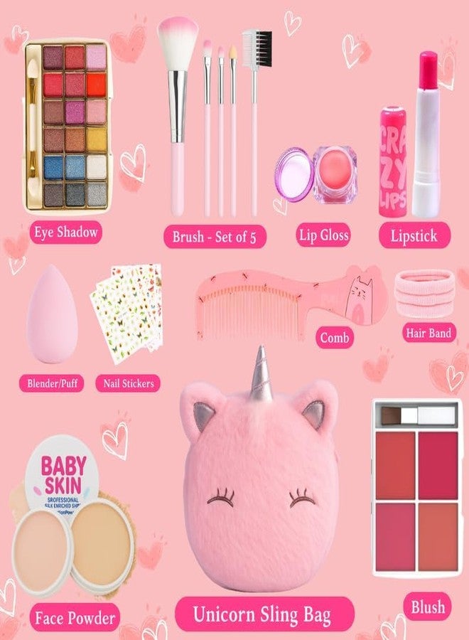 Linivya Real Makeup Kit for Girls & Teens -20-Piece Safe & Washable Cosmetic Set with Pink Fur Bag - Non-Toxic Beauty Gift for Ages 7-17, Includes Brushes, Lip Gloss, Blush & More - Image 3