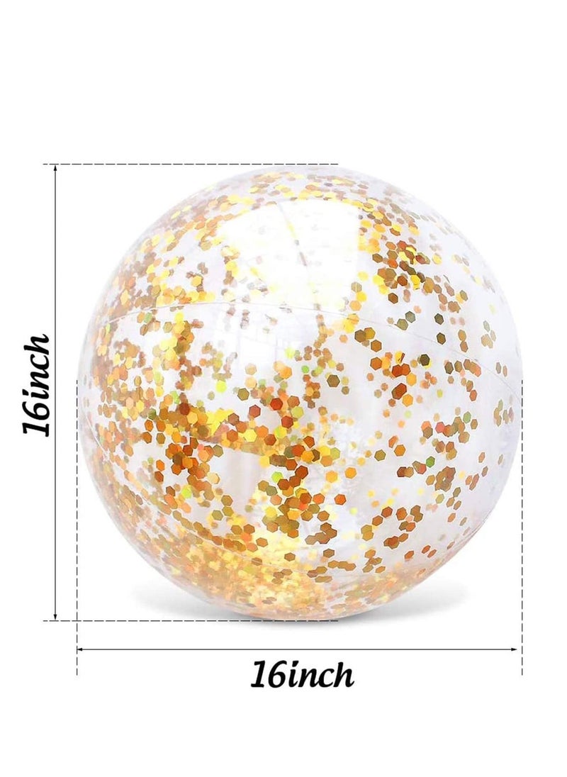 Y&D - Inflatable Glitter Beach Ball Confetti Balls Transparent Swimming Pool Party for Summer Water Play Toy, and Favor Kids Adults 16 Inch (Gold) - Image 1