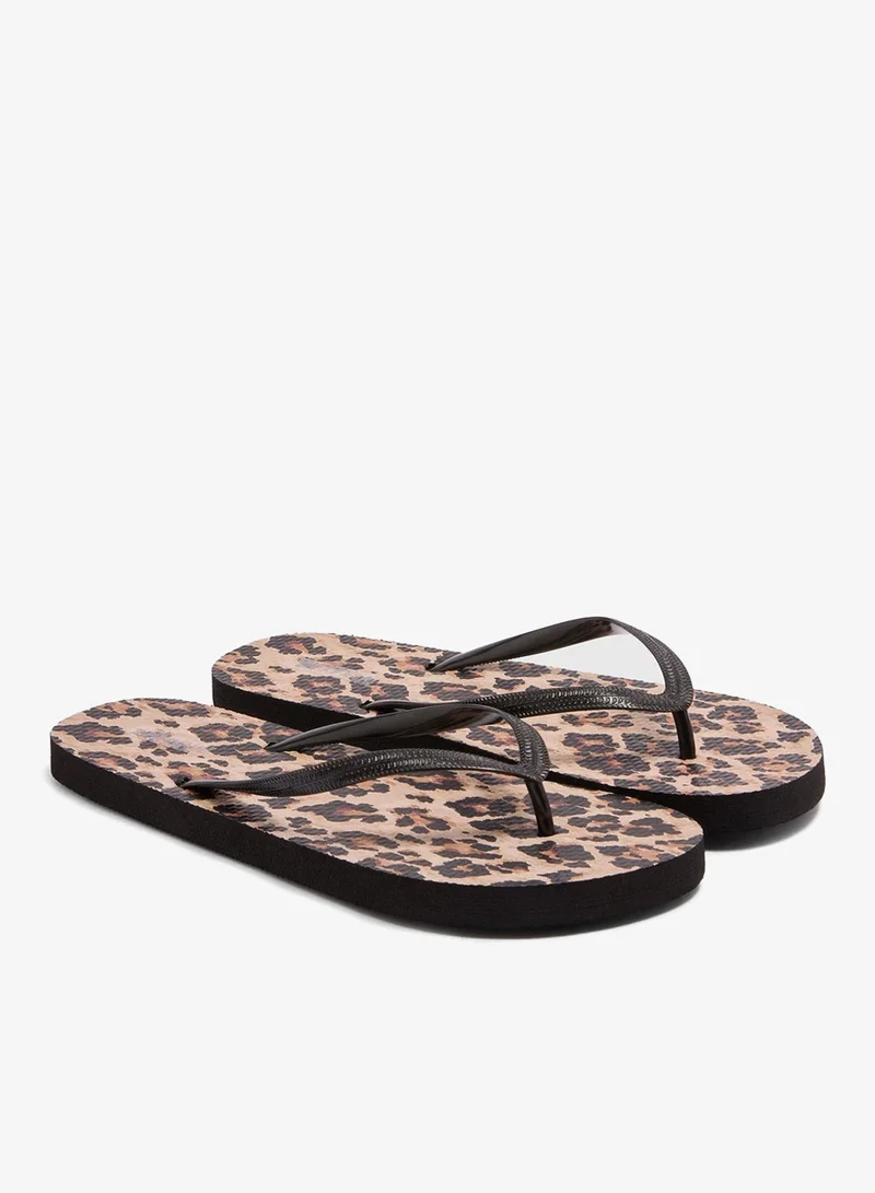 Matalan Brown Leopard Print Flip Flops