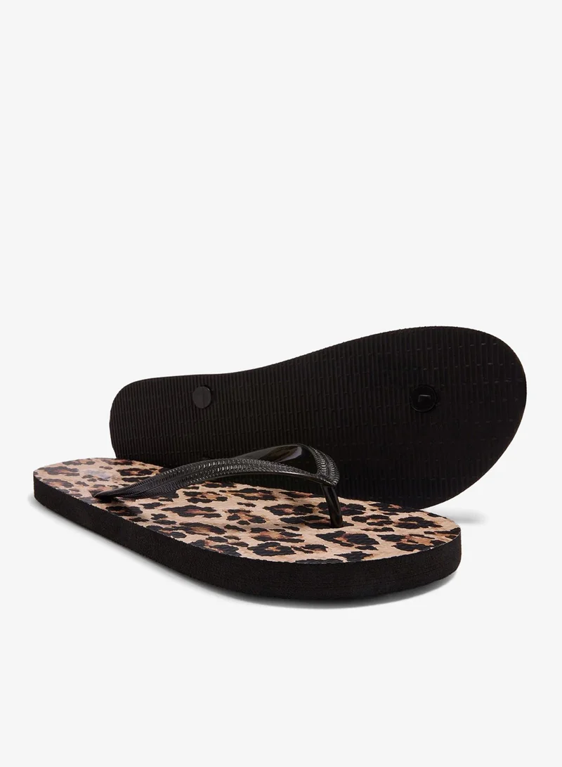 Matalan Brown Leopard Print Flip Flops