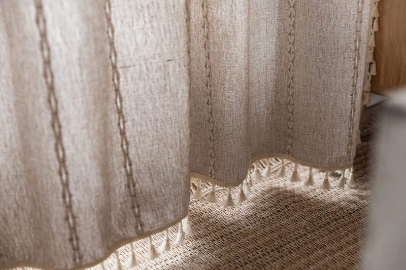 RoomTalks Country Farmhouse Cotton Polyester Curtains for Bedroom Living Room 63 Inch Length Light Filtering Boho Chic Cabin Rustic Window Curtain Panels with Tassels Striped Bohemian Draperies - Image 2