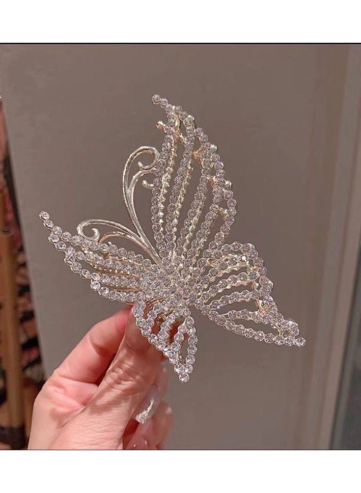 قفاش شعر  نسائي انيق معدن كريستال علي شكل فراشه حجم كبير  مناسب للسهره والسواريه والحفلات - Image 3