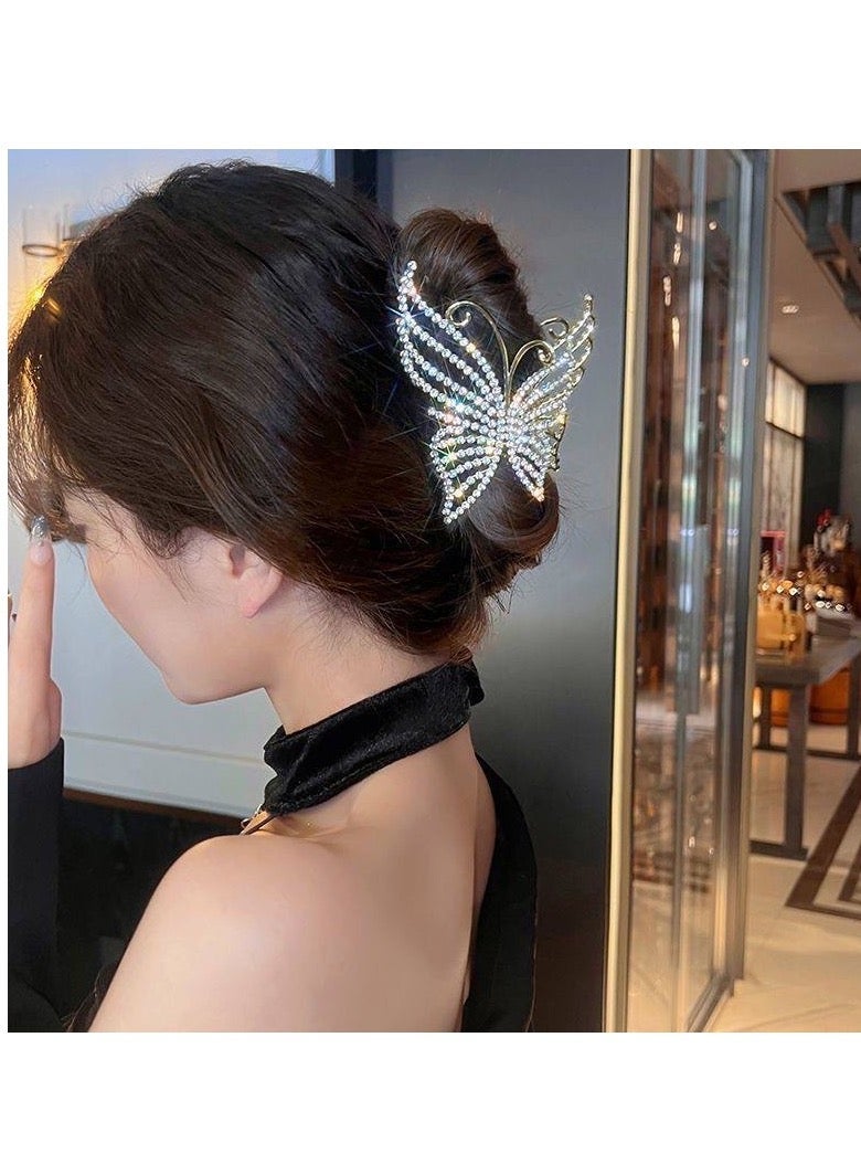 قفاش شعر  نسائي انيق معدن كريستال علي شكل فراشه حجم كبير  مناسب للسهره والسواريه والحفلات - Image 1