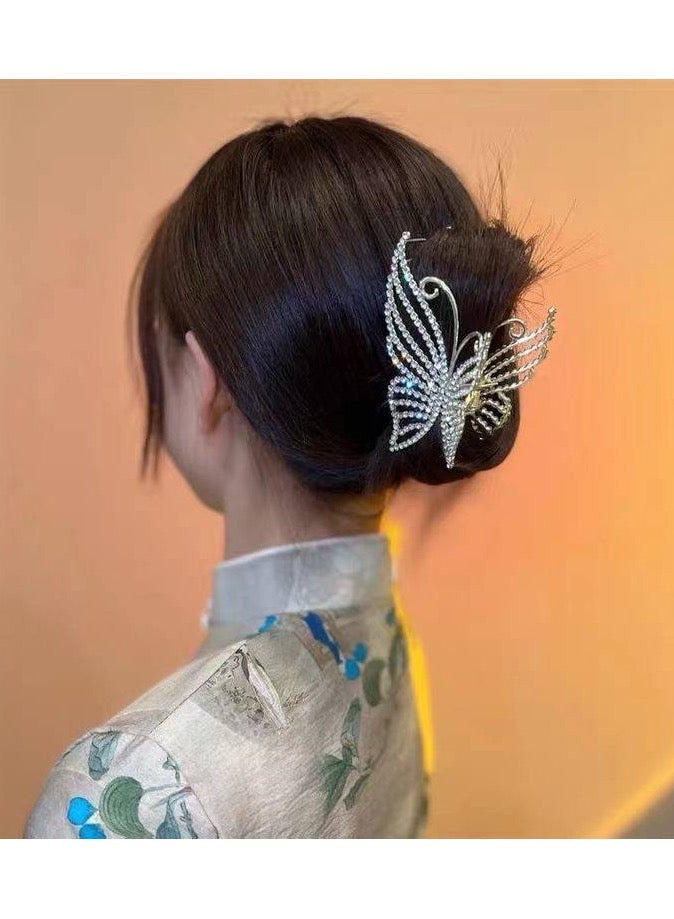 قفاش شعر  نسائي انيق معدن كريستال علي شكل فراشه حجم كبير  مناسب للسهره والسواريه والحفلات - Image 2