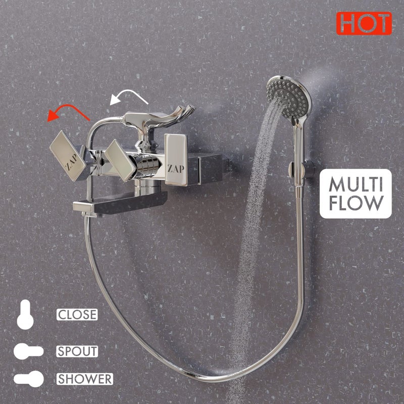 Zap Skoda Full Brass Chrome Plated Wall Mixer with Hand Shower with Complete Screw Set - Image 2
