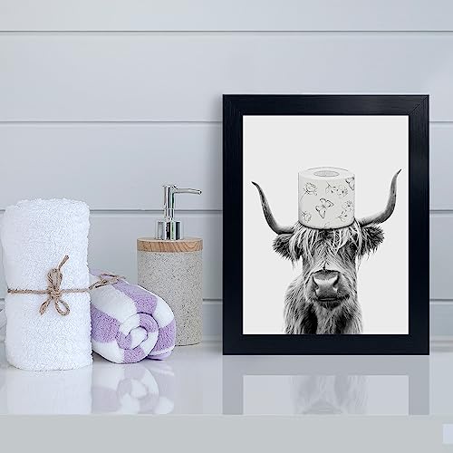 YongArt Toilet Paper On Head,Black Framed Funny Animal Prints, Vintage Black and White Rustic Style Cute Bathroom Cow Canvas Art Poster for Bathroom Restroom Decoration, Farmhouse Wall Decor - Image 3