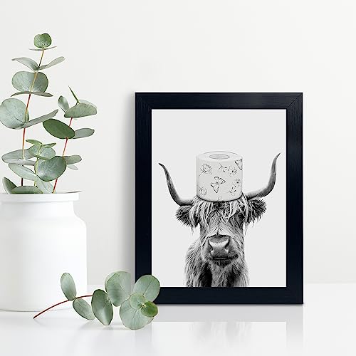YongArt Toilet Paper On Head,Black Framed Funny Animal Prints, Vintage Black and White Rustic Style Cute Bathroom Cow Canvas Art Poster for Bathroom Restroom Decoration, Farmhouse Wall Decor - Image 4