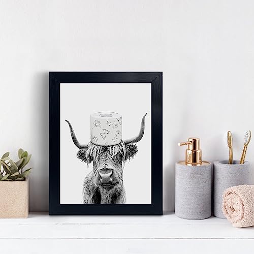 YongArt Toilet Paper On Head,Black Framed Funny Animal Prints, Vintage Black and White Rustic Style Cute Bathroom Cow Canvas Art Poster for Bathroom Restroom Decoration, Farmhouse Wall Decor - Image 5