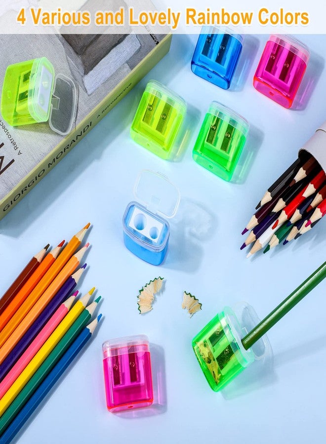 Aodaer 60 Pieces Pencil Sharpeners Manual Double Hole Pencil Sharpener with Lid Assorted 4 Colors Handheld Dual Hole Sharpeners for Office Home - Image 4