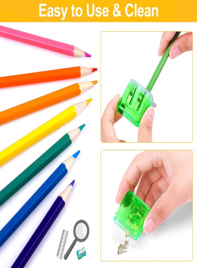 Aodaer 60 Pieces Pencil Sharpeners Manual Double Hole Pencil Sharpener with Lid Assorted 4 Colors Handheld Dual Hole Sharpeners for Office Home - Image 3