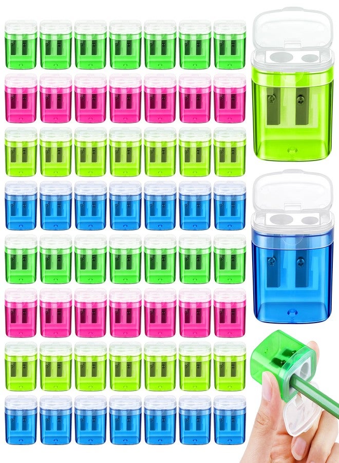 Aodaer 60 Pieces Pencil Sharpeners Manual Double Hole Pencil Sharpener with Lid Assorted 4 Colors Handheld Dual Hole Sharpeners for Office Home - Image 1