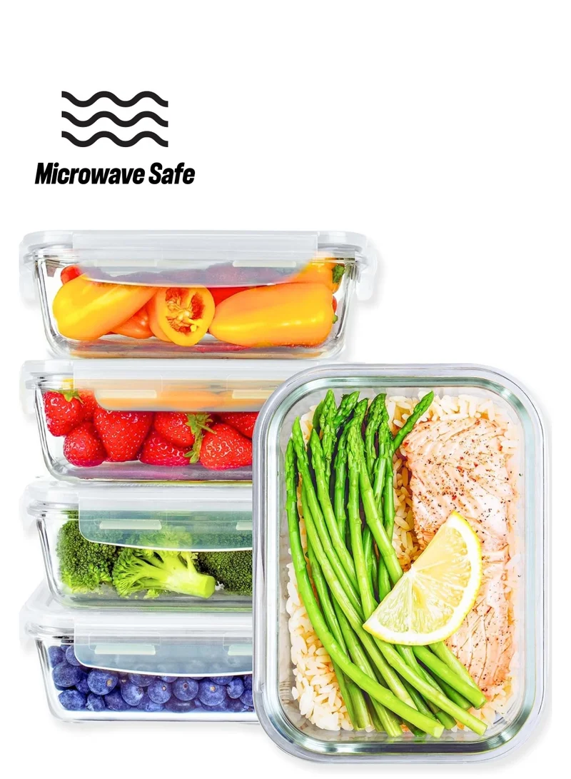 MahMir MahMir® |5 Pack, 1040ML (35 OZ) | Glass Meal Prep Containers, Airtight Glass Food Storage Containers with Lids – Airtight Food Containers Kitchen Storage Containers Glass Lunch Containers