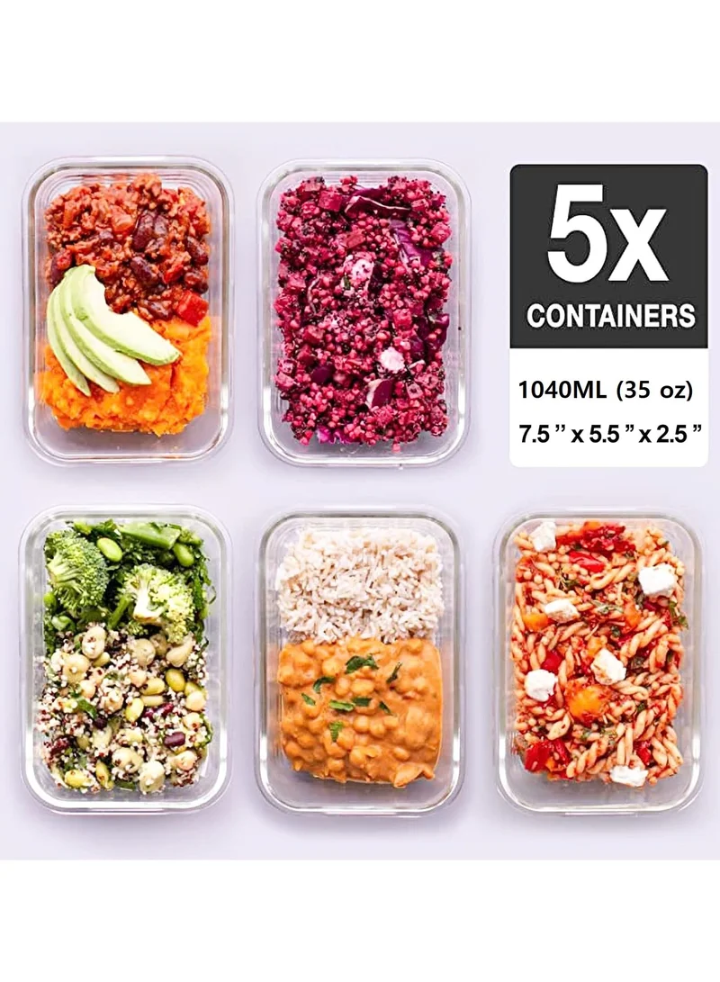 MahMir MahMir® |5 Pack, 1040ML (35 OZ) | Glass Meal Prep Containers, Airtight Glass Food Storage Containers with Lids – Airtight Food Containers Kitchen Storage Containers Glass Lunch Containers