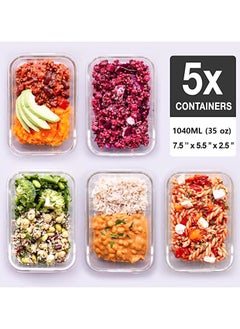 MahMir MahMir® |5 Pack, 1040ML (35 OZ) | Glass Meal Prep Containers, Airtight Glass Food Storage Containers with Lids – Airtight Food Containers Kitchen Storage Containers Glass Lunch Containers  - Image 2