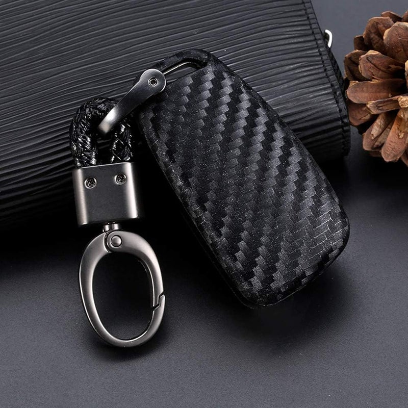 ROYALFOX Luxury 3 Buttons Soft Carbon Fiber Flip Remote Key Fob Case Cover for Audi Models with Keychain - Image 4