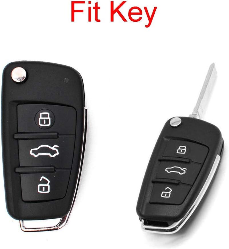 ROYALFOX Luxury 3 Buttons Soft Carbon Fiber Flip Remote Key Fob Case Cover for Audi Models with Keychain - Image 2