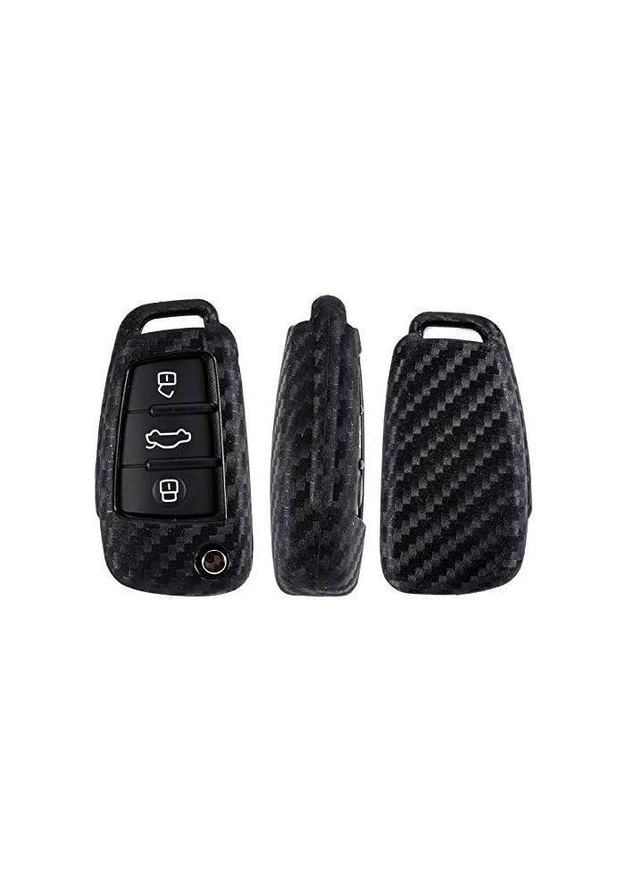 ROYALFOX Luxury 3 Buttons Soft Carbon Fiber Flip Remote Key Fob Case Cover for Audi Models with Keychain - Image 5
