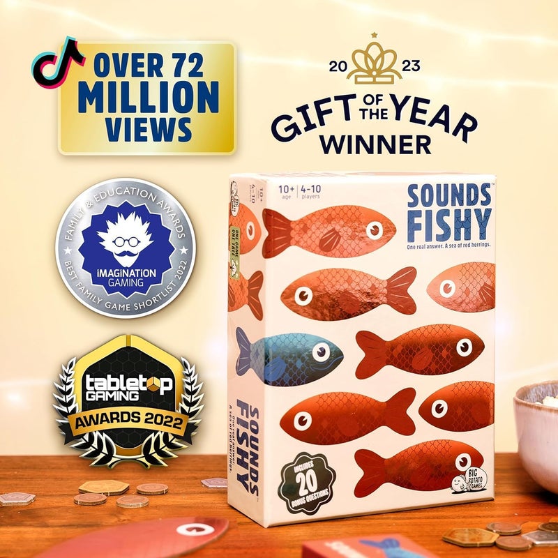 بيج بوتيتو لعبة اللوح " Sounds Fishy": لعبة عائلية للخداع للأطفال من سن 10 سنوات فما فوق - أفضل ألعاب الاختبارات العائلية الجديدة، وألعاب المعلومات العامة لمجموعات الأشخاص - Image 2