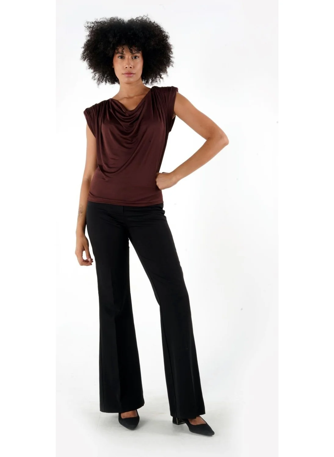 Alexander Gardi Cowl Neck Padded Flowy Blouse (B24-0081)