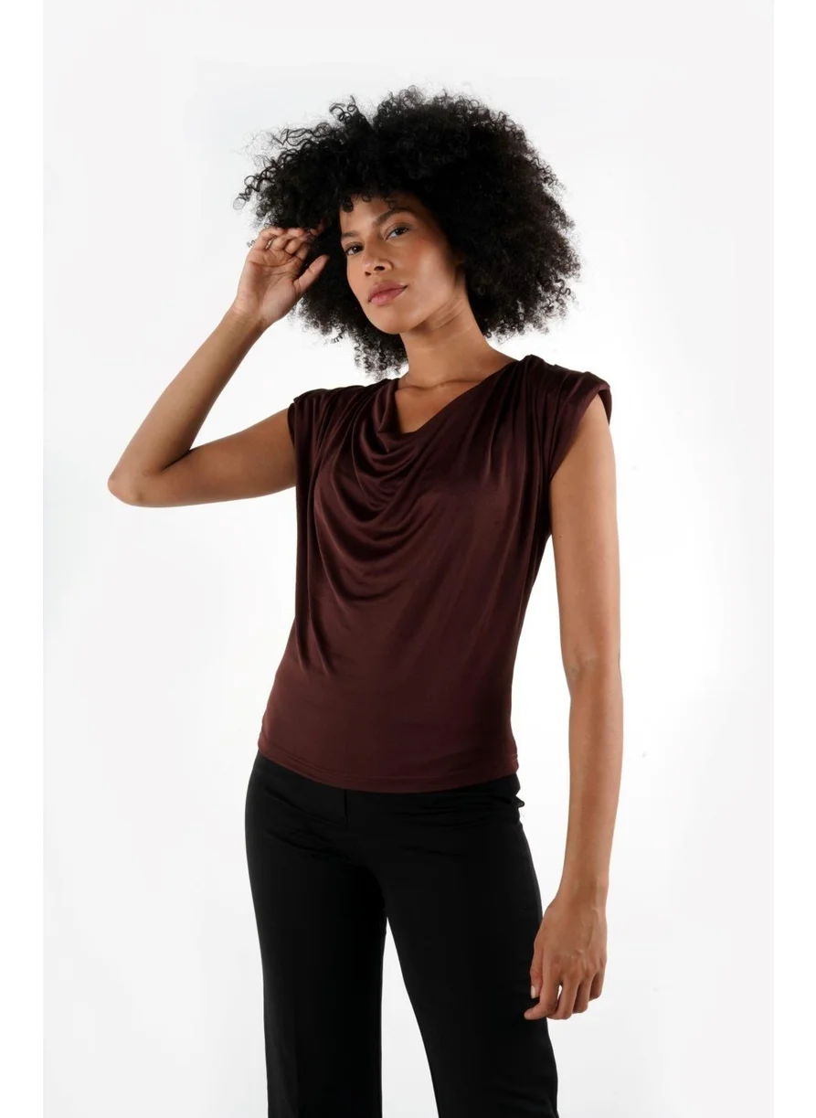 Alexander Gardi Cowl Neck Padded Flowy Blouse (B24-0081)