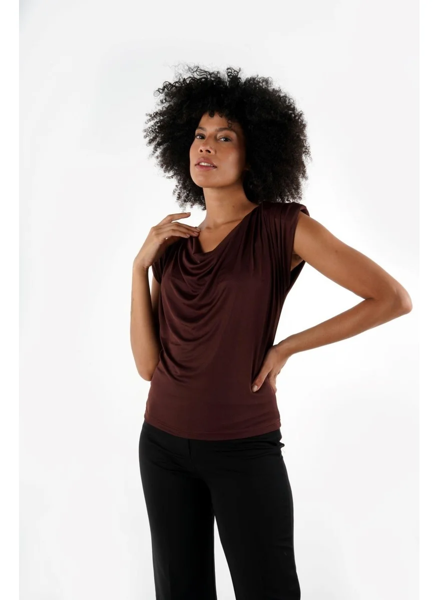 Alexander Gardi Cowl Neck Padded Flowy Blouse (B24-0081)