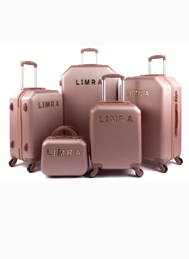 ليمرا طقم شنط سفر مكون من 5 حقائب أمتعة بـ 4 عجلات بتصميم صلب و حديث روزجولد - Image 1