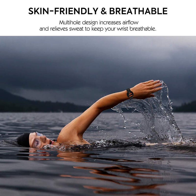 MoKo Soft Silicone Watch Band Compatible with Garmin Forerunner 735XT/220/230/235/235 Lite/620/630/Approach S20/S6/S5,Adjustable Replacement Sport Strap - Black & Gray - Image 3